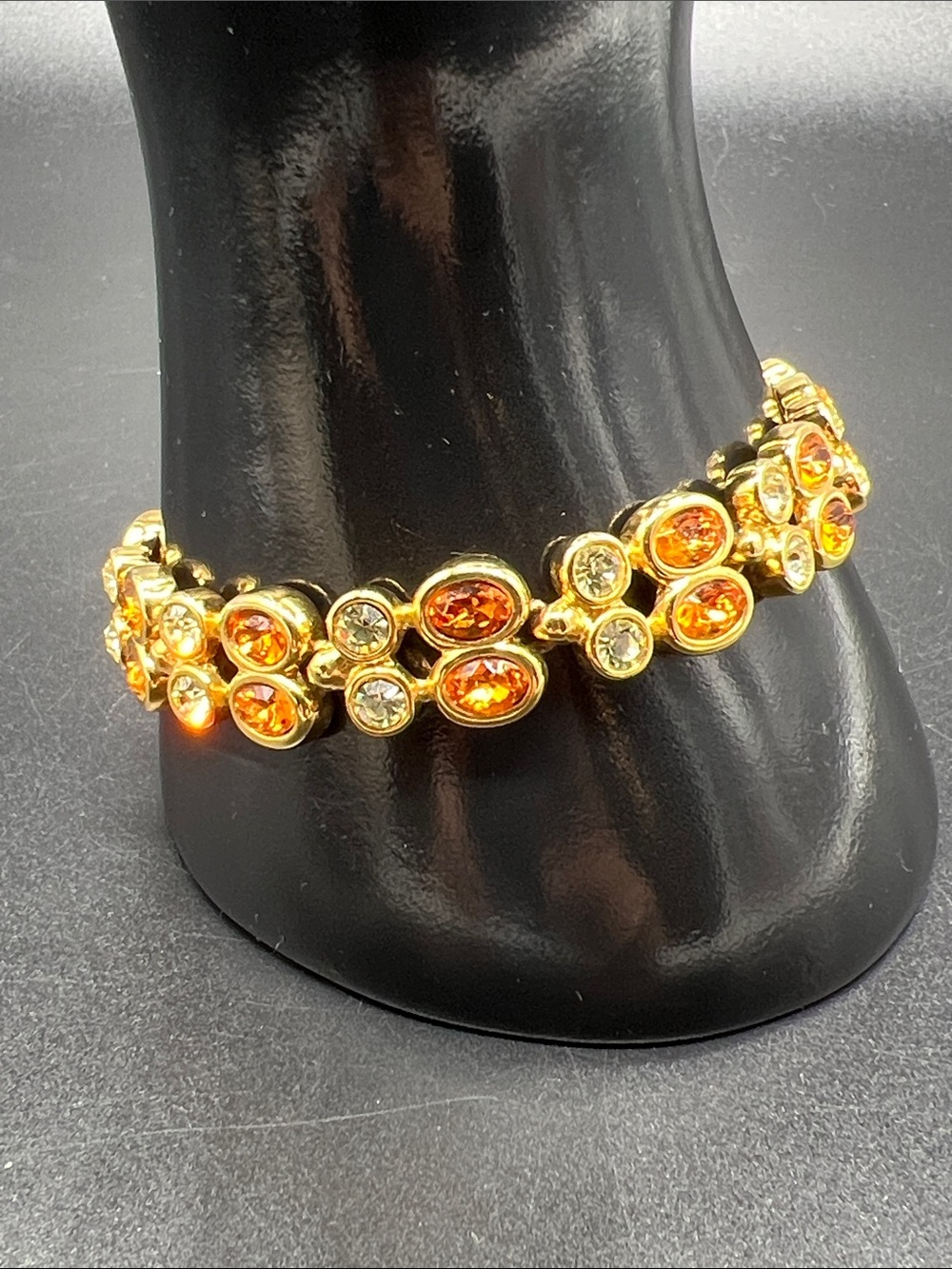 Joan Rivers Vintage Bracelet Amber Orange Crystal Rhinestone 7.5”